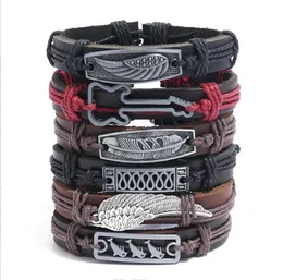 Serie chitarra piuma Bracciale uomo donna in pelle bovina Fili di perline fai da te Quote multiple Bracciale combinato treccia 6 stili / 1 set