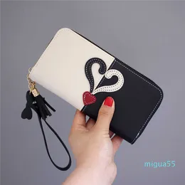 Luxury Designer bag simple wallet female long love sweet Student Korean soft leather clip zipper handbag contrast color