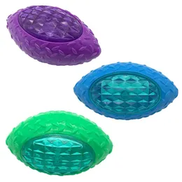 Hundvalpgummi fotbollsform LED Ljus ljud Bouncy Ball Tooth Cleaning Toys 220510