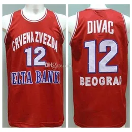 Nikivip Vlade DIVAC #12 KK Retro Crvena Zvezda Roja Basketball Jerseys Mens Tritched أي اسم رقم