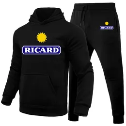 Herrspårstycken Set Tracksuit Hooded Sweatshirt Drawstring Pants Man Sport Hoodies Running Sportswear Ricard Men BR267W