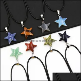 Pendant Necklaces Star Point Natural Stone Pendum Reiki Healing Crystal Necklace Green Blue Quartz Chakras Pendo Jewelry Dhseller2010 Dhnnm