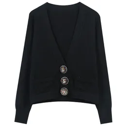 61 2022 Mailand Runway Herbst Marke Gleicher Stil Pullover Langarm Hohe Qualität V-ausschnitt Schwarz Weiß Strickjacke Mode Kleidung frauen mingmei
