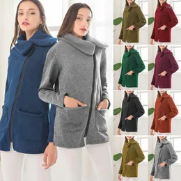 Wełniane mieszanki wełny sagace Europe and America Womens Winter Lapel płaszcz kurtka Kurtka z długim rękawem płaszczowy rozrywka moda z suwakiem zamek błyskawiczny