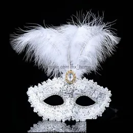 Party Masks Festive Supplies Home Garden Clearance Fashion Sexy Lace Half Face Fringed Pearl Feather Mask For Halloween Venetian Masquerad