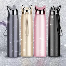 320ml Vacuum Cup Thermos Water Bottle Stainless Steel Vacuum Flasks Cute Cat Fox Ear Coffee Tea Milk Travel Mug Drinkware sxa14