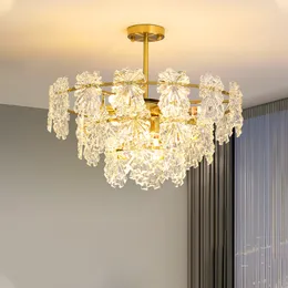 Modern LED-ljuskrona för villa Inomhus Lyxig inredning Lampor Kök Matsal Living Room Bedroom Pendant Lights Golden Glass Crystal