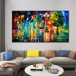 Abstract Landscape Lovers Rain Street Oil Painting Print On Canvas Nordic Poster Wall Art Picture For Living Room Home Decor