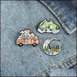 Pinsbrookes Jewelry Travel Car Mountain Emamel Brooches для женщин для женского модного платья рубашка Demin Metal Funny Brooch Pins Значки Dhzkl