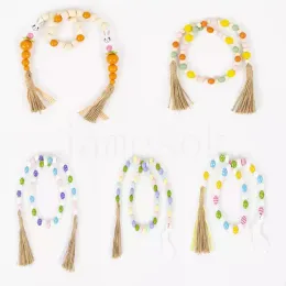 NEW Party Favor Easter Wood Bead Garland with Tassels 5 Patterns Farmhouse Rustic Natural Wooden Beads String Spring Party