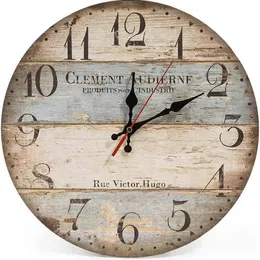 Home 12 polegadas de 12 polegadas silenciosas vintage Relógio de parede redonda Rals árabes Vintage Rustic Chic Decor Mechanic Wall Clock Room 210325