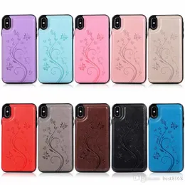 Flower Butterfly ID Card Box Pocket Pack Cases For Iphone 15 14 13 Pro MAX 12 11 XR XS 8 7 6 Plus Magnetic Slot Soft TPU Leather Holder Kickstand Mobile Phone Back Cover