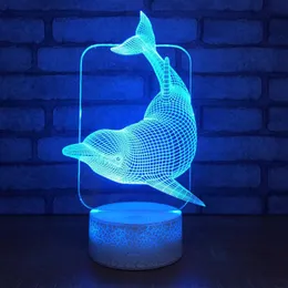 Night Lights 3D USB LED Lamp Dolphins Fish Room Decor 7 Color Change Visual Illusion Light For Children Friend Gift