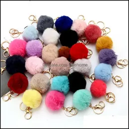 Key Rings Jewelry Lovely Keychains Womens Pom Poms Faux Rex Rabbit Fur 8Cm Ball Chains Girl Bag Hang Car Ring Pendant Drop De Dh0R9