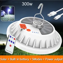 300W Solar LED-lampa Lampa USB Uppladdningsbar Utomhus Camping Tält Lantern Portable Nödbelysning Night Market Light Power Bank