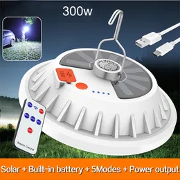 300W Solar LED Bulb Lamp USB Rechargeable Outdoor Camping Tent Lantern Portable Emergency Lighting Night Market Light Power Bank