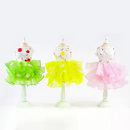 Colorful Sweet Puppy Dog Princess Skirt Pet Lace Cake Flowers Print Tutu Dress Wedding Dresses For