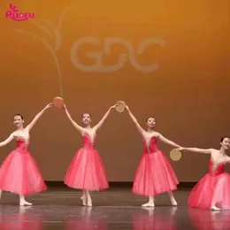 ステージ摩耗赤ロングバレエチュチュドレス子供女の子大人女性ロマンチックなコンテンポラリーダンスバレリーナ衣装