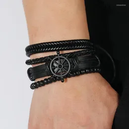 Bangle Trendy äkta läderarmband män rostfritt stål flerskikt flätat rep för manlig kvinnlig juvelrybangle INTE22