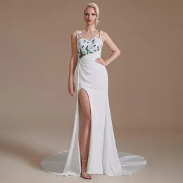 Abito da sposa a sirena in raso con spacco laterale alto Abito da cerimonia nuziale con scollo a V con scollo a V Piega formale da donna CPS1992 UPS