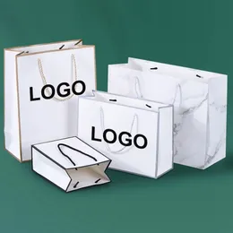 10 Pcs Custom Logo Gift Paper Packing Bag Boxes Craft Packaging Personalization Business Shopping Clothes package Wedding Bags HH22-257