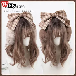 Berets Sweet Lolita Frauen Mädchen Big Bow Plüsch Winter Warme Ohrenschützer Faltbare Wärmer Ohr Abdeckung Weibliche Muffs Stirnband ZubehörBerets Elob22