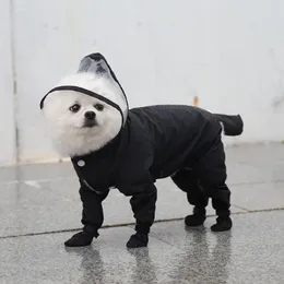 Dog Apparel Pet Raincoat With Rain Boots Cat Small Waterproof Jumpsuit Overalls Clothes Poodle Pomeranian Puppy Hooded CoatDog