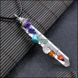 Hänghalsband Reiki Healing Crystal Cylinder Chips Stone Bead Seven Chakra Energy Pendum Amet Orgonite Halsband Drop DHSeller2010 DHQ7G