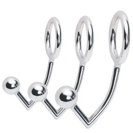 Metal Cock Ring Anal Hook With Stainless Steel Plug Beads Penis Chastity Lock Prostate Massager Fetish Men sexy Product