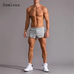 Samlona Plus größe Männer Freizeit Shorts Sommer Ultrashorts Sexy Elast Wiast Dünne Männliche Casual Strand Kurze Hosen 220630