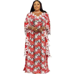 Plus Size Dresses Loose African Wear Women's Fashion Casual Mother's Bat Shirt Color Water Led V-neck Robe Drill DressPlus