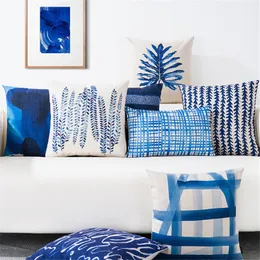 Travesseiro de travesseiro estilo nórdico Decorativo Caso do travesseiro azul geométrico Lombar Decoração da capa de almofada para sofá Cojines 45x45 220714