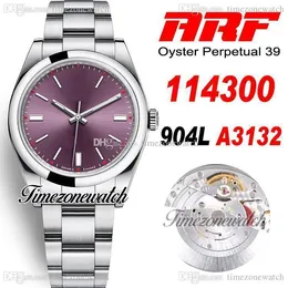 ARF 39mm 114300 SH3132 Automatic Mens Watch Polished Bezel Red Grape Dial 904L Steel OysterSteel Bracelet Warranty Card Super Edition Timezonewatch R03