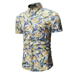 Camisas casuais folhas folhas de folha de folhas vestidos camisa hombre 2022 camisa de verão de manga curta havaiana slim fit floral camiseta de camisa floral