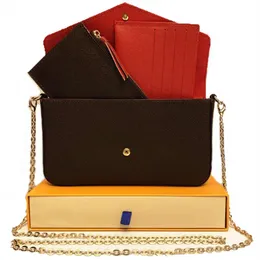 حقيبة الكتف عالية الجودة من محافظ المصمم مع صندوق ثوب من ثلاث قطع حقيبة يد حقيبة تسوق الأزياء الكلاسيكية المحافظ WOND W2727