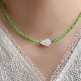 Yaprak kolye doğal yeşil tohum boncuklar boho gerdanlık kolyeleri kadınlar moda şık takı hediyeleri