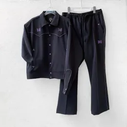 Men's Tracksuits Black Jackets Men Women Purple Stripe Butterfly Embroidery Logo AWGE NEEDLES Track Jacket High Street Outerwear Coats Suits