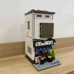 الكتل اليابانية City Street View Block Steamed Bun Shop House Model مع Light 1108pcs Building Build Brick Architecture Toy Kids Gift C66006 T220809 T230103