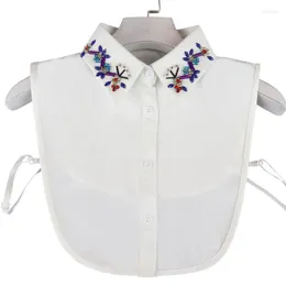 Bow Ties Chiffon Color Rhinestone Flower White Black Women Fake Collar Shinny Beaded Detachable Collars Half Shirt Blouse Sweater False Smal