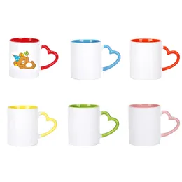 320ML Ceramic Sublimation Blank Mug Heat Transfer Creative Heart Shaped Handle Color Water Cup DIY Coffee Cups