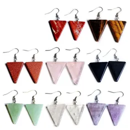 Natural Gema Pedra Pingente Dangle Brinco Para As Mulheres Triângulo Opala Tigre Olho Rosa Quartzo Ametista Turquesa Rodada Declaração Redonda Brinco