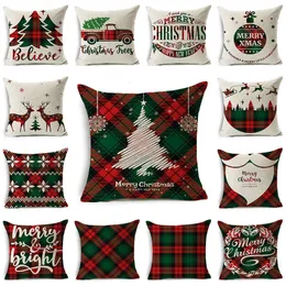 Pillow Case Christmas gift pillowcase Red green pattern lattice sofa car cushion home decoration linen cover 45 45cm 220714