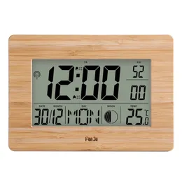 Fanju Digital Wall Clock lcd多数の大きい時間温度カレンダーアラームテーブルデスク時計現代デザインオフィスホーム装飾220426