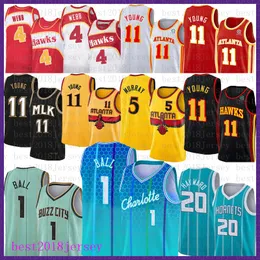 Camisa de basquete Charlottes Hornet 2022 New 1 20 11 5 4 Atlantas Hawk Gordon Hayward LaMelo Ball Trae Young Dejounte Murray Spud Webb Silver