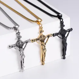 Mens Hiphop Cross Jesus Pendant Halsband Personlighet Cool Jewellry Box Link Chains Punk Street Dance Supplies Accessories 316L Rostfritt stål Guld Svart