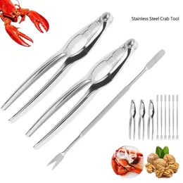 Stainless Steel Crab Crackers Picks Spoons Set Seafood Tool Crab Peel Shrimp Lobster Clamp Pliers Kitchen Accessories