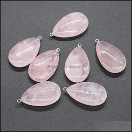 Artes y artesanías 22x38 mm Gota de agua Encantos de piedra natural Reiki Curación Cuarzo rosa Piedras de cristal Colgante para collar Earrin Sports2010 Dhebl