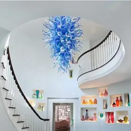 Nordic Blue White Art Deco Pendant Lamp Villa Hotel Stairs High Seiling Lighting Lighting Hand Wand Murano Glass Glass Readelier LED 28 by 52 Int