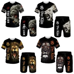 Summer 3D Printed Men S Shirt Shorts Zestaw okrutnego lwa sportowego dressewar o szyja Krótkie rękawe odzież Su 220708