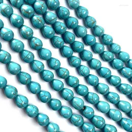 Andra 2022 naturliga blå turkoser runt vattendroppen raka hål lösa pärlor för att göra DIY smycken halsband armband tillbehör edwi22
